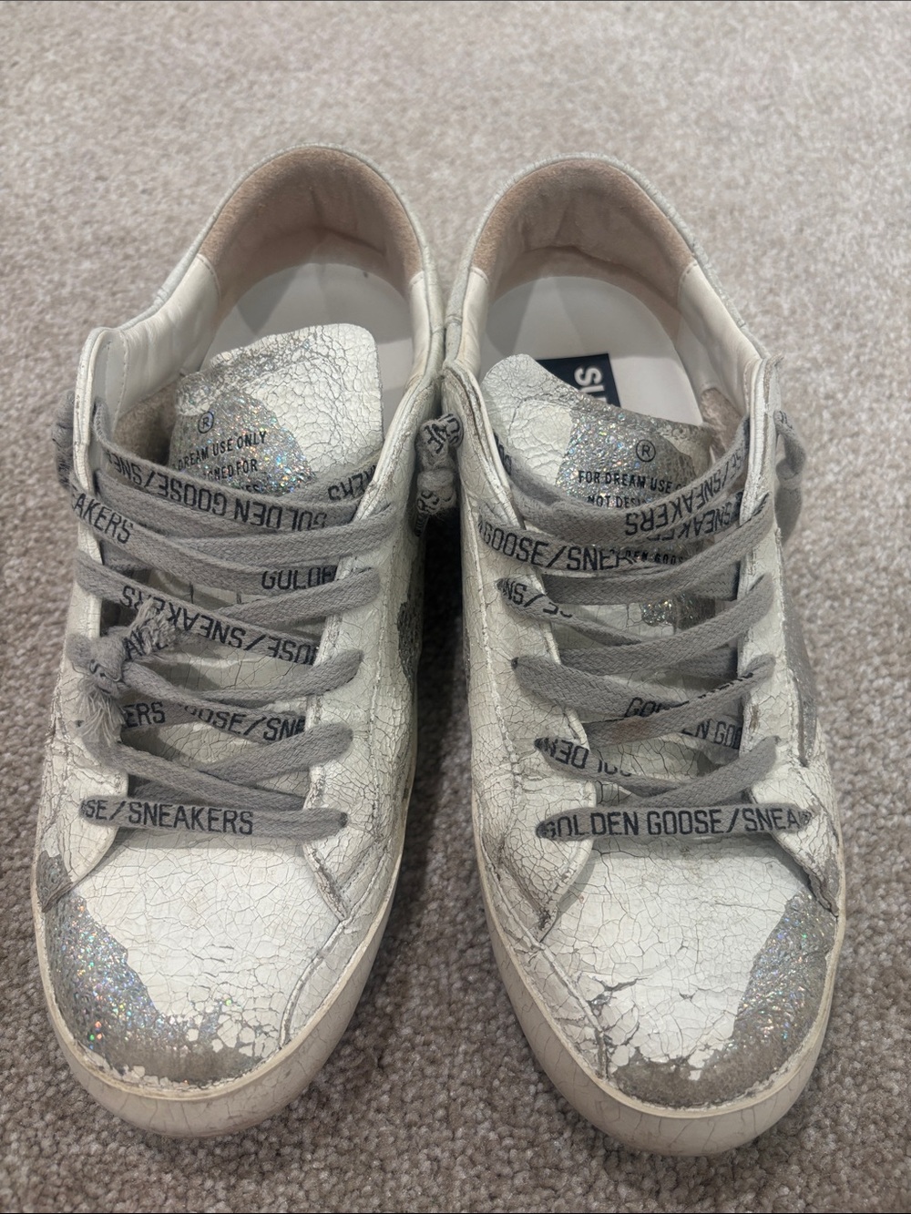 Golden Goose Size 38 White Crackle Leather Sneakers - Superstars